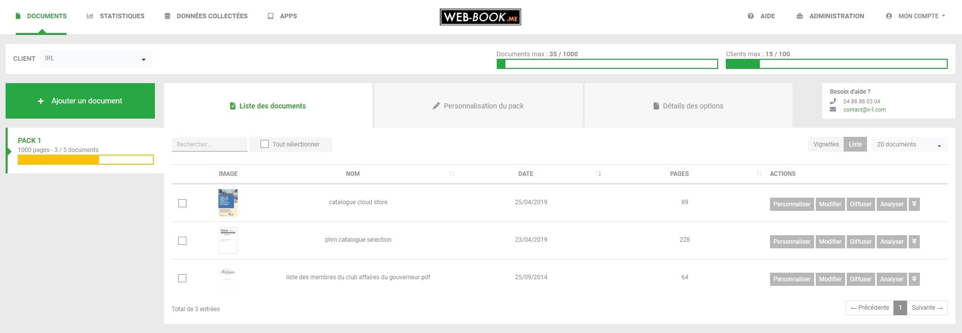 Interface administration WEB-BOOK